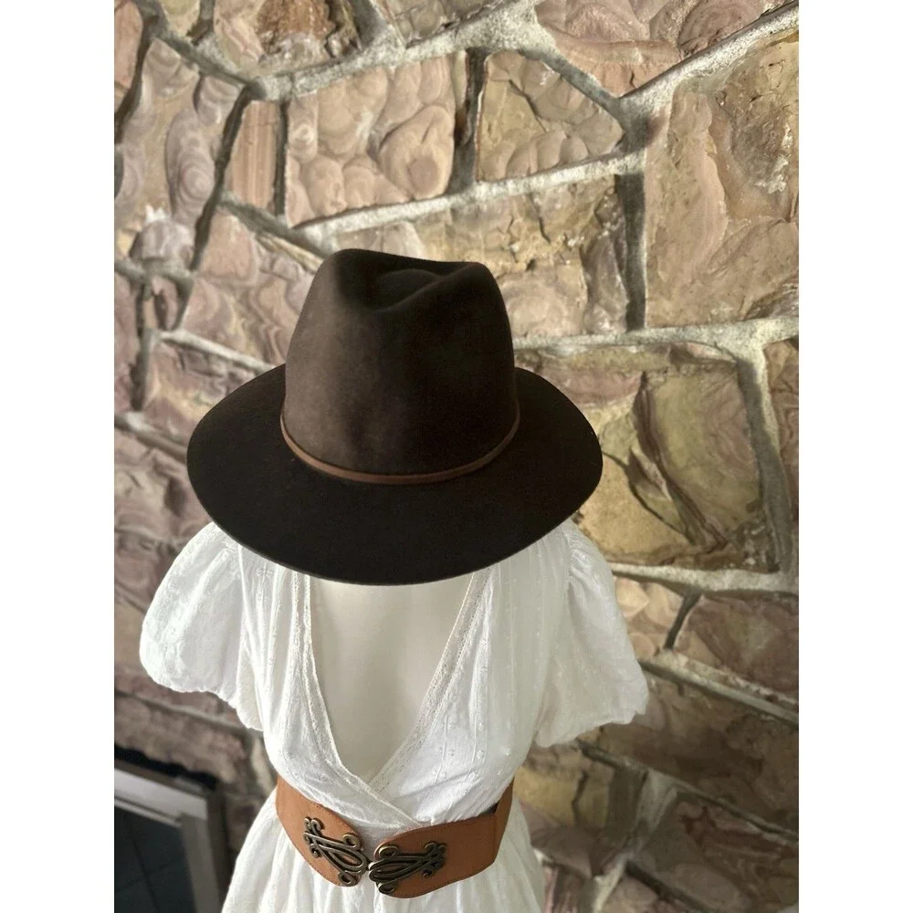 Brixton Messer Fedora Hat Black Brown Large 100% Wool Felt Lightweight etc S